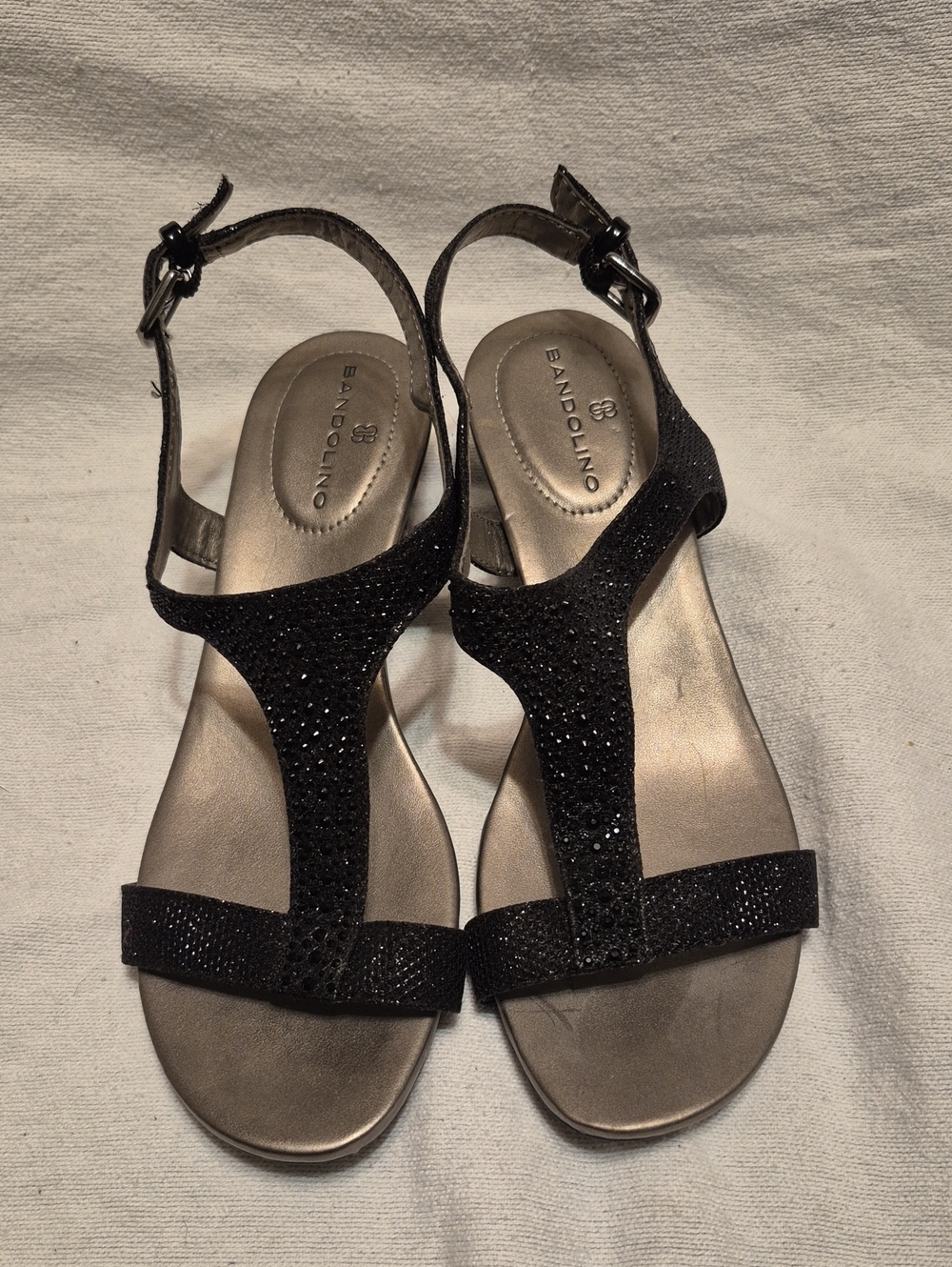 Bandolino Black Sparkle T-Strap Sandals